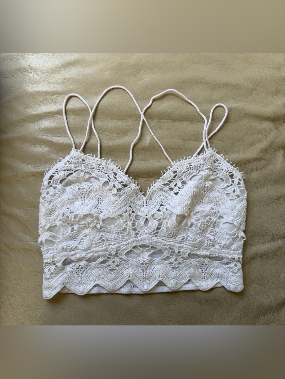 Free People FP One Adella White Crochet Lace Bralette Bra Boho Crop Top Size M